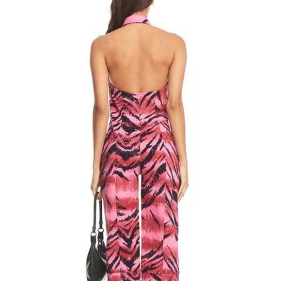 I.AM.GIA. Genesis Jumpsuit Pink Tiger Tie Dye Print Sz Small Halter Open Back - Picture 2 of 7